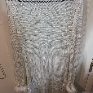 White Mesh Rhinestone with Feather Trim Dress